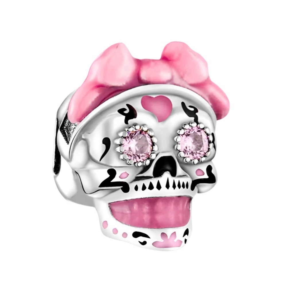 Pink Zircon Skull Charm